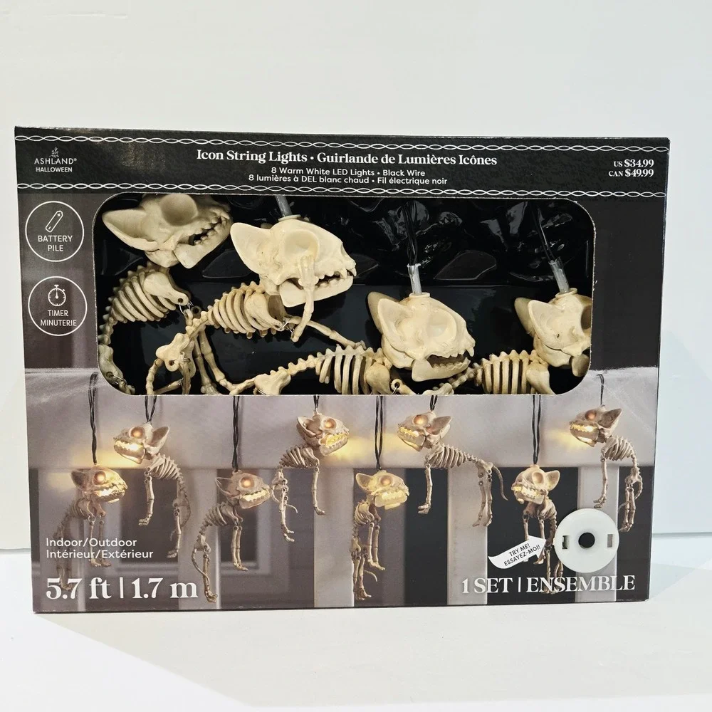 Ashland Dogs Skeleton Halloween Icon String Lights Decor Indoor Outdoor New!